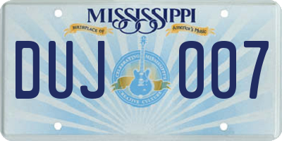 MS license plate DUJ007
