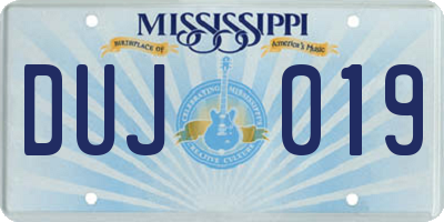 MS license plate DUJ019