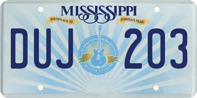 MS license plate DUJ203