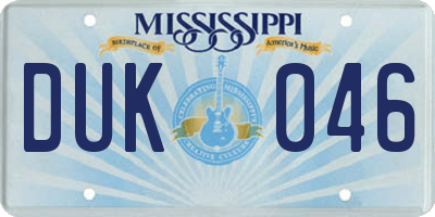 MS license plate DUK046