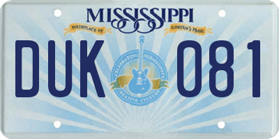 MS license plate DUK081
