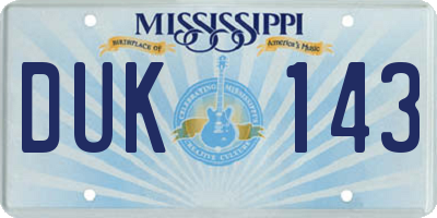 MS license plate DUK143