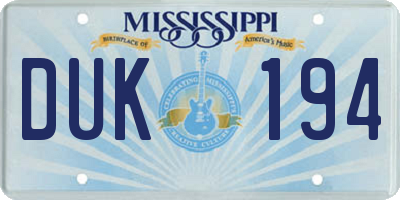MS license plate DUK194