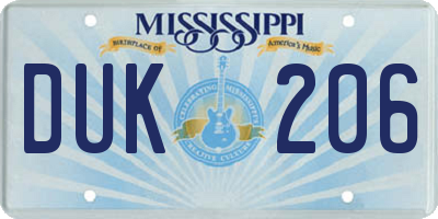 MS license plate DUK206