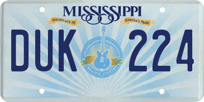 MS license plate DUK224