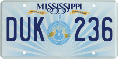 MS license plate DUK236