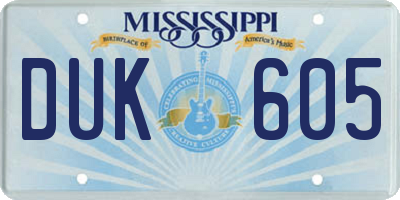 MS license plate DUK605