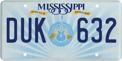 MS license plate DUK632