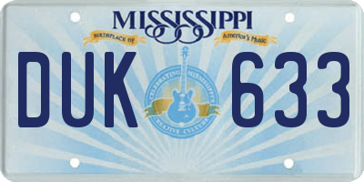 MS license plate DUK633