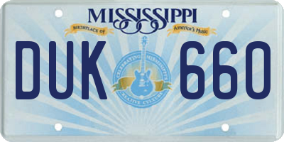 MS license plate DUK660