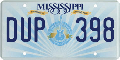 MS license plate DUP398