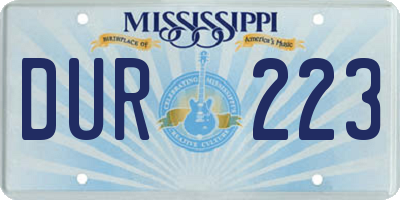 MS license plate DUR223