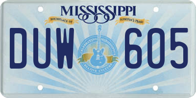 MS license plate DUW605
