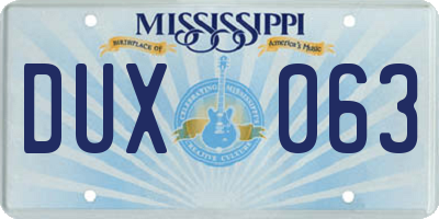 MS license plate DUX063