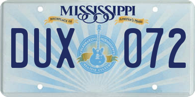 MS license plate DUX072