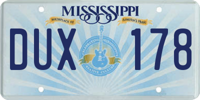 MS license plate DUX178