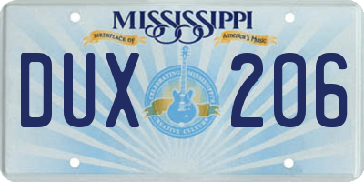 MS license plate DUX206