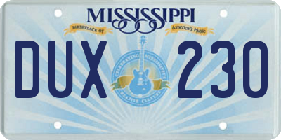 MS license plate DUX230