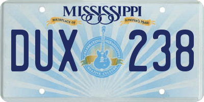 MS license plate DUX238