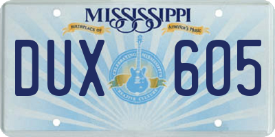 MS license plate DUX605