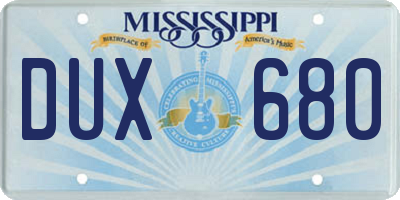MS license plate DUX680
