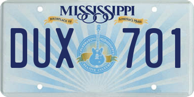 MS license plate DUX701