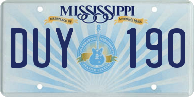 MS license plate DUY190