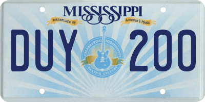 MS license plate DUY200