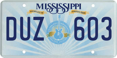 MS license plate DUZ603