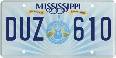 MS license plate DUZ610