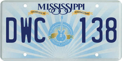 MS license plate DWC138