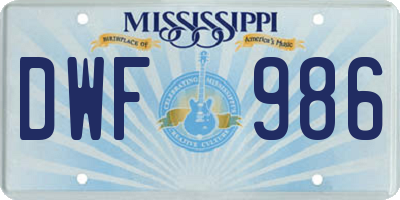 MS license plate DWF986