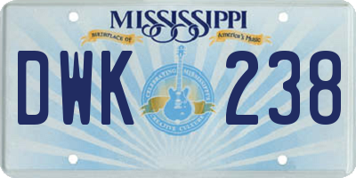 MS license plate DWK238