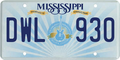 MS license plate DWL930
