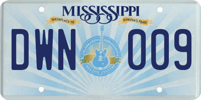 MS license plate DWN009