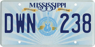 MS license plate DWN238
