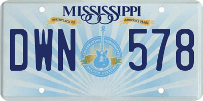 MS license plate DWN578