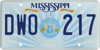 MS license plate DWO217