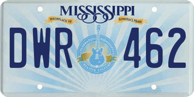 MS license plate DWR462