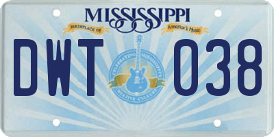 MS license plate DWT038