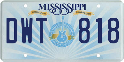 MS license plate DWT818