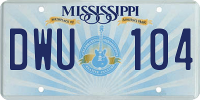 MS license plate DWU104