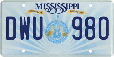 MS license plate DWU980