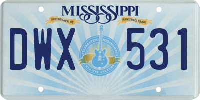 MS license plate DWX531