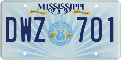 MS license plate DWZ701