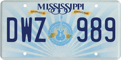 MS license plate DWZ989