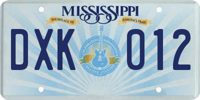 MS license plate DXK012