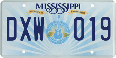MS license plate DXW019