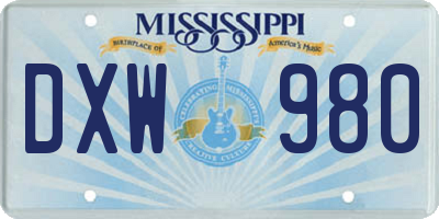 MS license plate DXW980