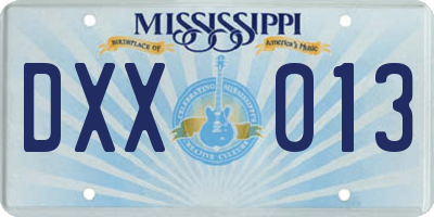 MS license plate DXX013